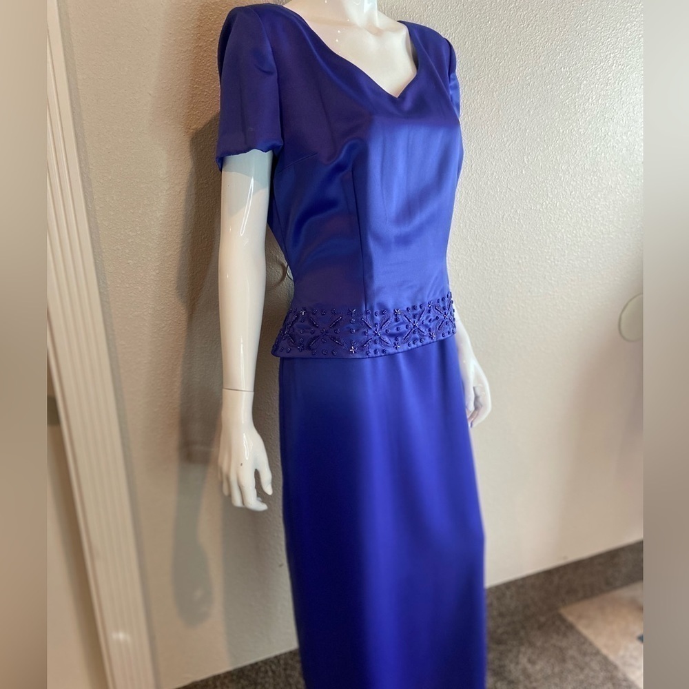 Donna Morgan~Lovely Beaded Formal Maxi Dress~Back Zipper~Short Sleeve~Size 14 - Picture 6 of 14